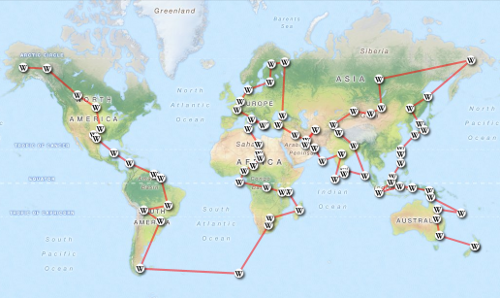 Around the world in 80 Wikipedia
articles